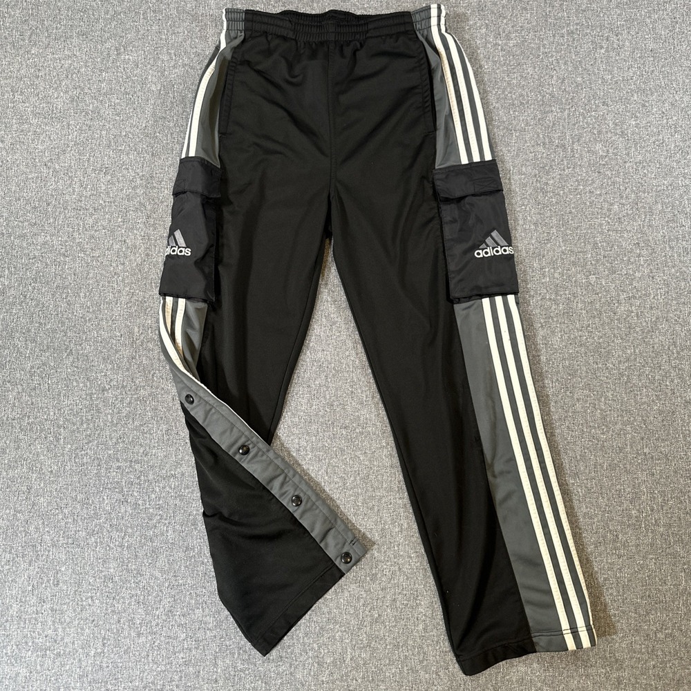 Adidas Tear Away Track Pants Mens Small Black Gray Snap Side Soccer Warm‎ Up